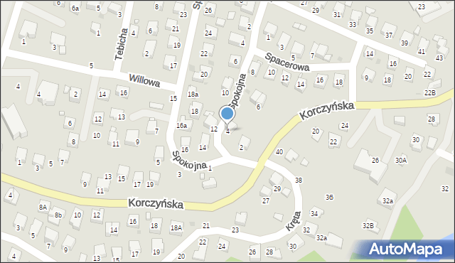 Krosno, Spokojna, 4, mapa Krosna