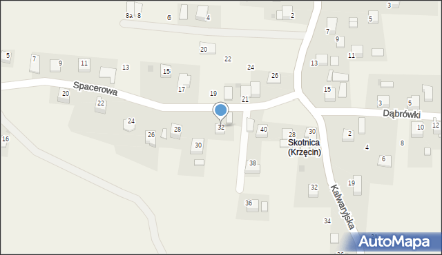 Krzęcin, Spacerowa, 32, mapa Krzęcin