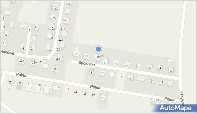 Krzyków, Spokojna, 16, mapa Krzyków