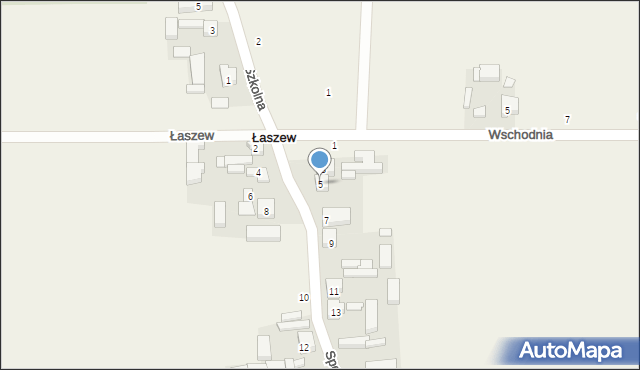 Łaszew, Spokojna, 5, mapa Łaszew