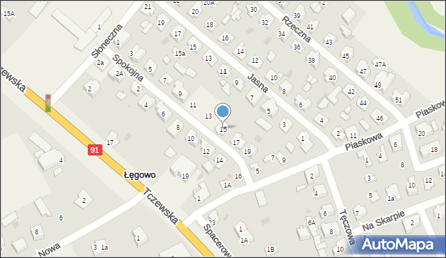 Łęgowo, Spokojna, 15, mapa Łęgowo