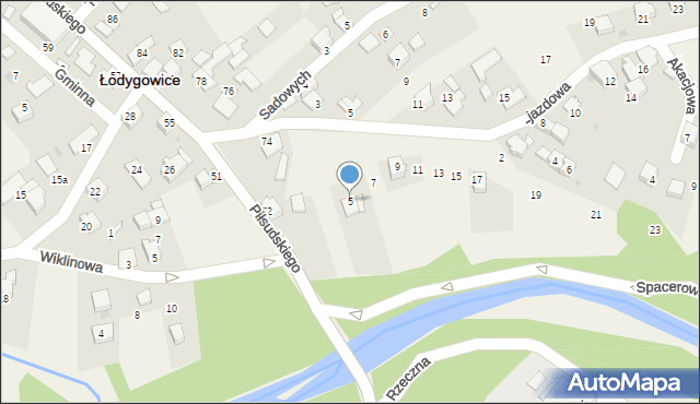 Łodygowice, Spacerowa, 5, mapa Łodygowice