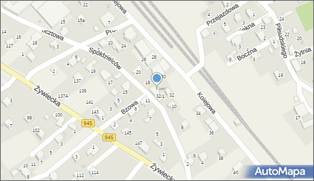 Łodygowice, Spółdzielców, 16, mapa Łodygowice