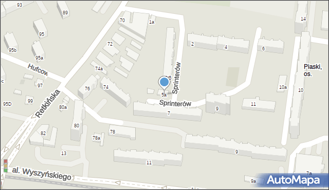 Łódź, Sprinterów, 5a, mapa Łodzi