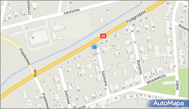 Łowicz, Spokojna, 13, mapa Łowicza