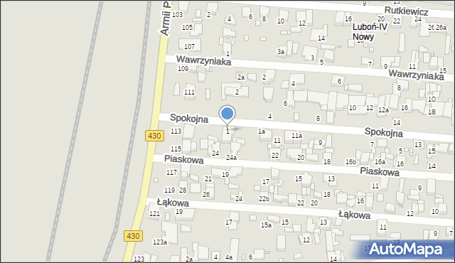 Luboń, Spokojna, 1, mapa Luboń