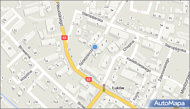 Łuków, Spółdzielcza, 4, mapa Łuków