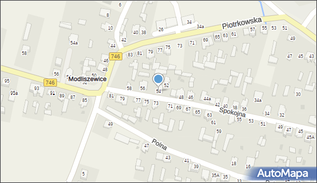 Modliszewice, Spokojna, 54, mapa Modliszewice