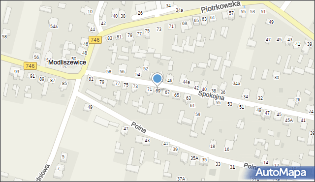 Modliszewice, Spokojna, 69, mapa Modliszewice
