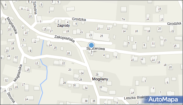 Mogilany, Spacerowa, 2, mapa Mogilany