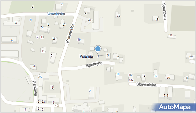 Mogilany, Spokojna, 3, mapa Mogilany