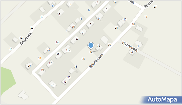 Mokronos Górny, Spacerowa, 34, mapa Mokronos Górny