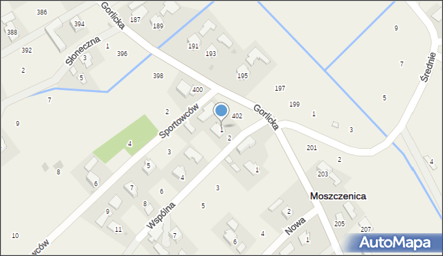 Moszczenica, Sportowców, 1, mapa Moszczenica