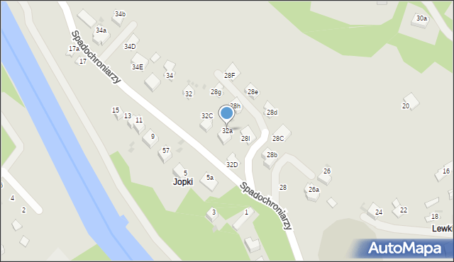 Mszana Dolna, Spadochroniarzy, 32a, mapa Mszana Dolna