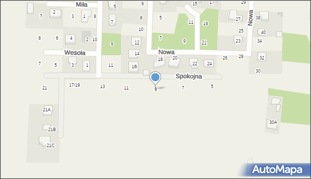 Mykanów, Spokojna, 9, mapa Mykanów