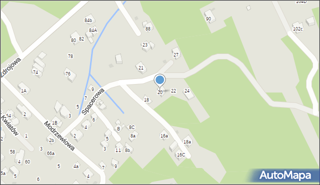 Myślenice, Spacerowa, 20, mapa Myślenice