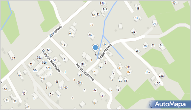 Myślenice, Spacerowa, 5, mapa Myślenice