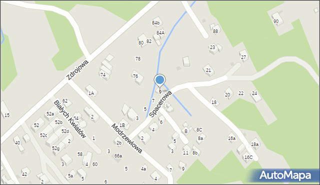 Myślenice, Spacerowa, 9, mapa Myślenice