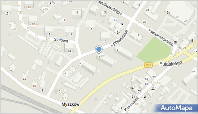 Myszków, Spółdzielcza, 3, mapa Myszków