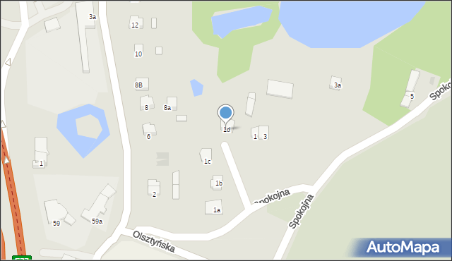 Ostróda, Spokojna, 1d, mapa Ostróda