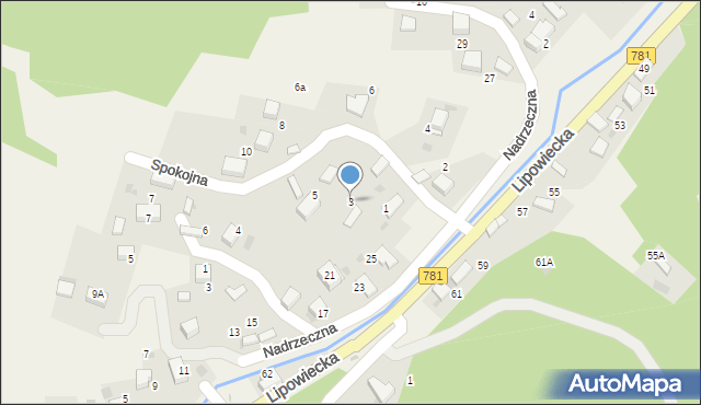 Płaza, Spokojna, 3, mapa Płaza