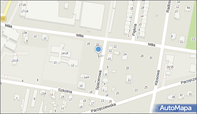 Poddębice, Spacerowa, 3, mapa Poddębice