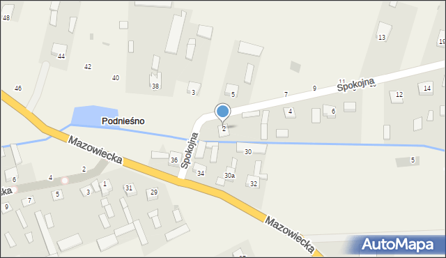 Podnieśno, Spokojna, 2, mapa Podnieśno