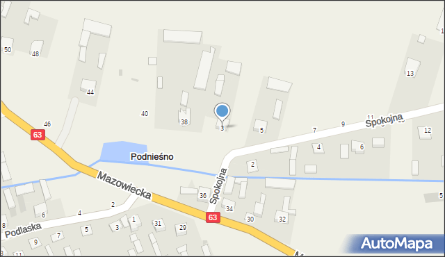 Podnieśno, Spokojna, 3, mapa Podnieśno