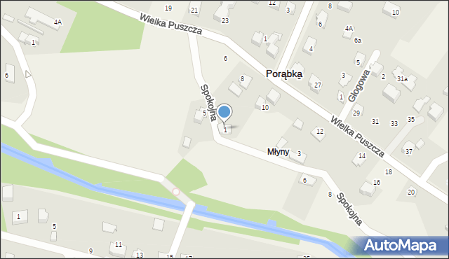 Porąbka, Spokojna, 1, mapa Porąbka