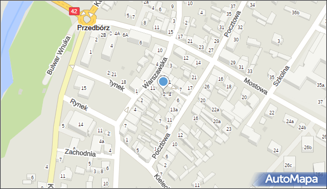 Przedbórz, Spółdzielcza, 2, mapa Przedbórz