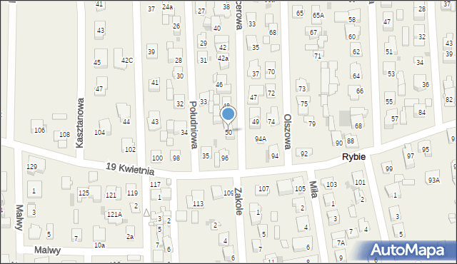 Rybie, Spacerowa, 50, mapa Rybie