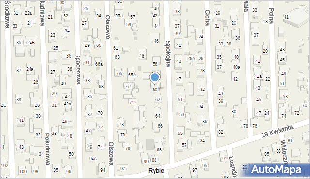 Rybie, Spokojna, 60, mapa Rybie