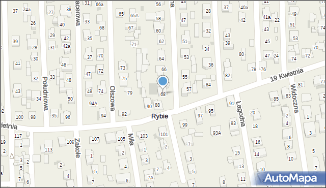 Rybie, Spokojna, 68, mapa Rybie