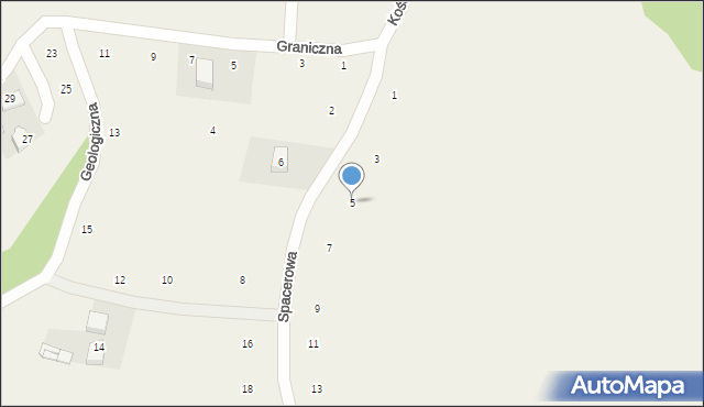 Rybna, Spacerowa, 5, mapa Rybna