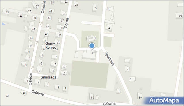 Simoradz, Sportowa, 3, mapa Simoradz