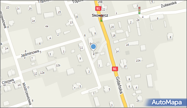 Skowarcz, Spacerowa, 4, mapa Skowarcz