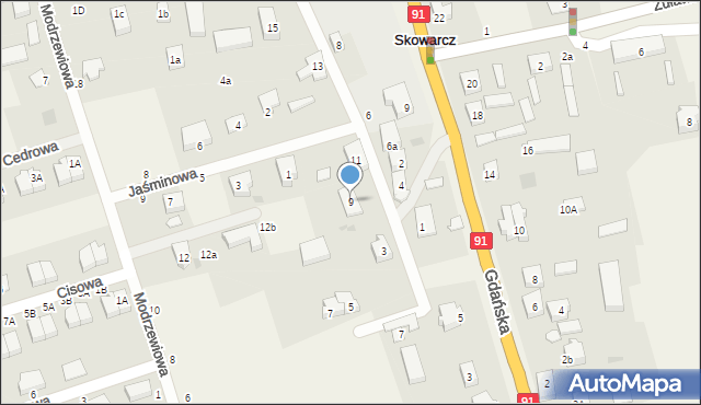 Skowarcz, Spacerowa, 9, mapa Skowarcz