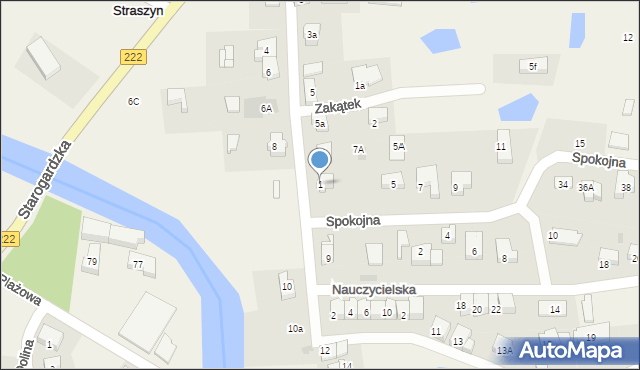 Straszyn, Spokojna, 1, mapa Straszyn