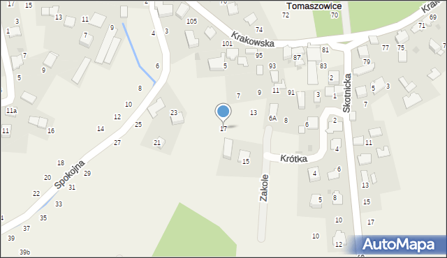 Tomaszowice, Spokojna, 17, mapa Tomaszowice