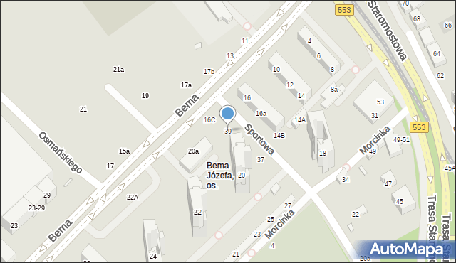 Toruń, Sportowa, 39, mapa Torunia