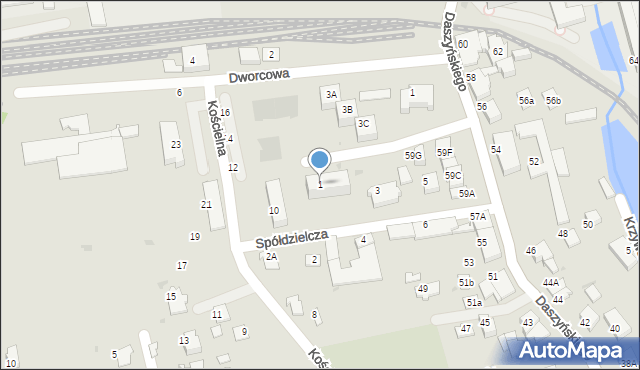 Ustroń, Spółdzielcza, 1, mapa Ustroń