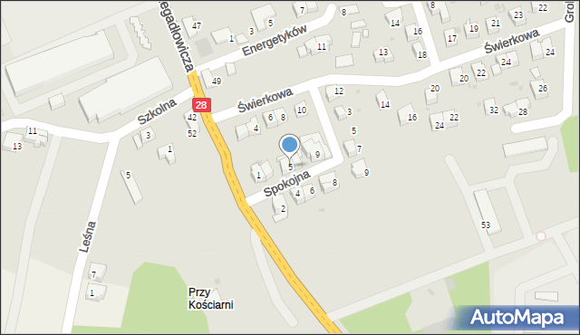 Wadowice, Spokojna, 5, mapa Wadowice