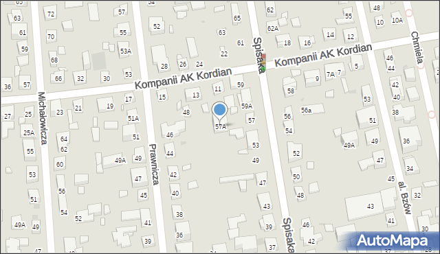 Warszawa, Spisaka Michała, 57A, mapa Warszawy