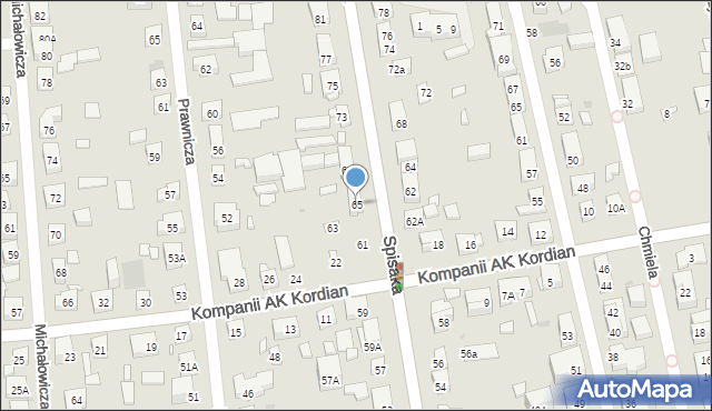 Warszawa, Spisaka Michała, 65, mapa Warszawy