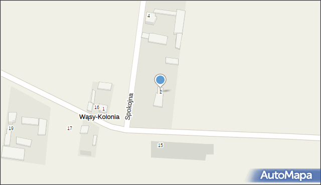 Wąsy-Kolonia, Spokojna, 2, mapa Wąsy-Kolonia