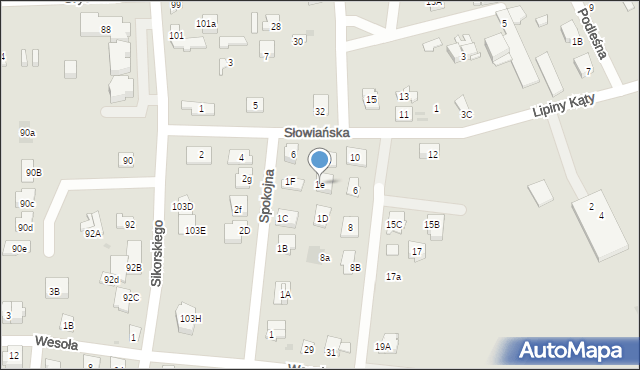 Wołomin, Spokojna, 1e, mapa Wołomin