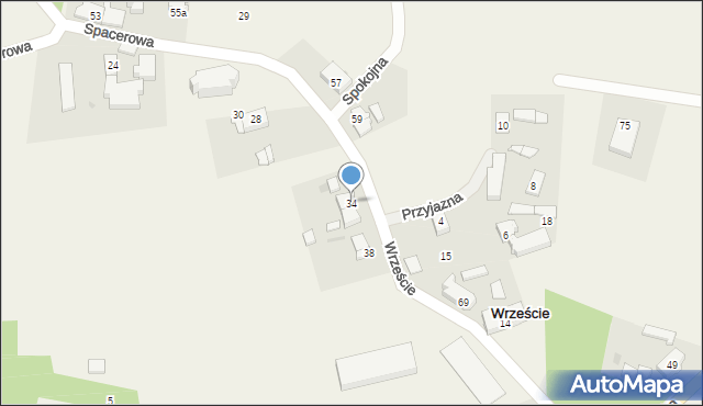 Wrzeście, Spacerowa, 36, mapa Wrzeście