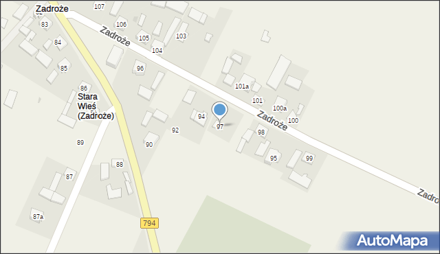 Zadroże, Spokojna, 10, mapa Zadroże