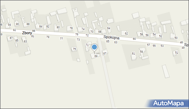 Zbory, Spokojna, 69a, mapa Zbory