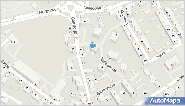 Zielona Góra, Spółdzielcza, 9, mapa Zielona Góra